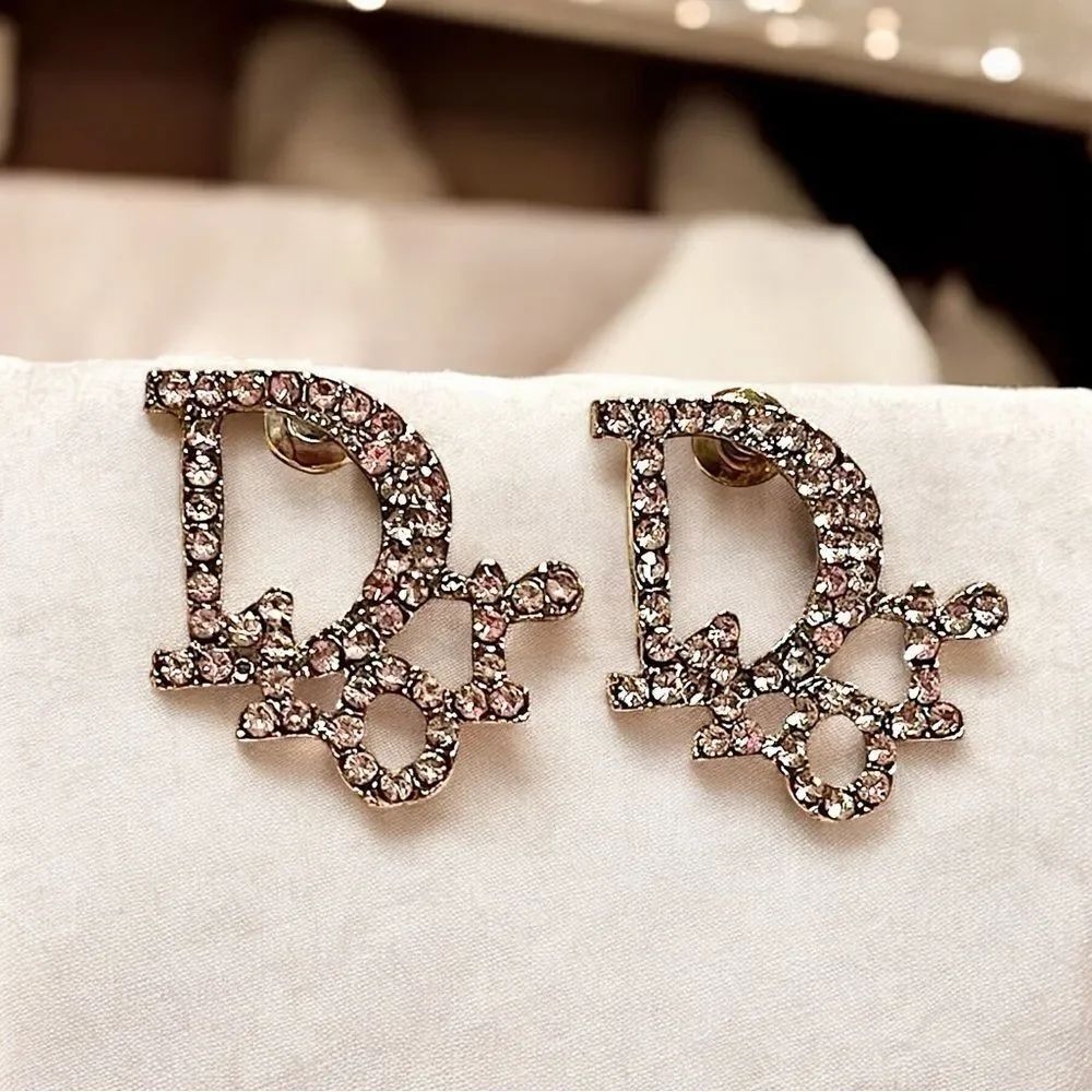 💎2/$30💎 Designer Inspired Crystal CD Silver Tone Stud Earrings